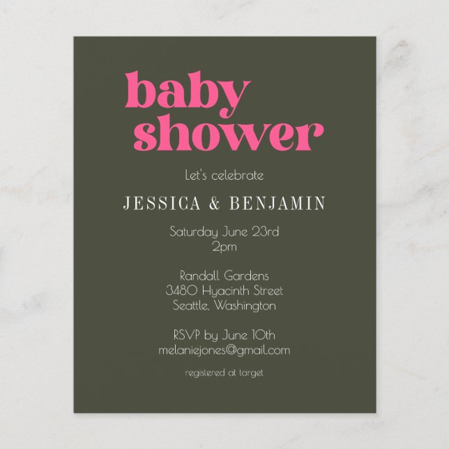 Budget Modern Groovy Rosa Grönt Baby Shower Inbjud (Framsida)