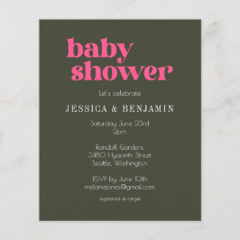 Budget Modern Groovy Rosa Grönt Baby Shower Inbjud