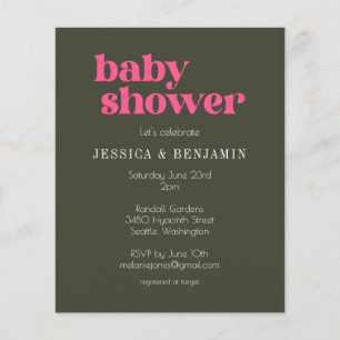 Budget Modern Groovy Rosa Grönt Baby Shower Inbjud