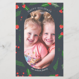 Budget Modern Holly Berries-fotokort för Helgdag