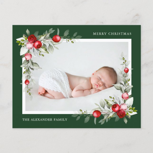 Budget Modern Holly Berry Greenery Photo jul Flygblad (Framsidan)