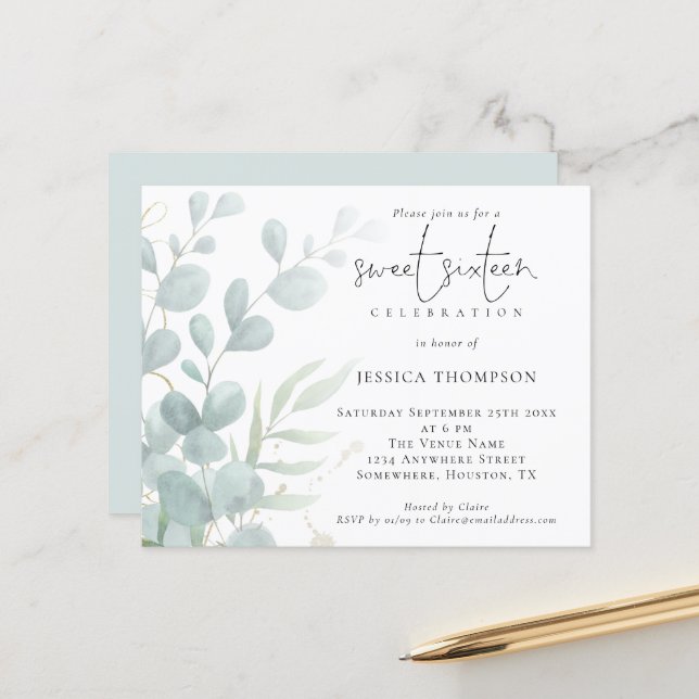 Budget Modern inbjudan till eukalyptus-Sweet sixte (Fram/Back In Situ)