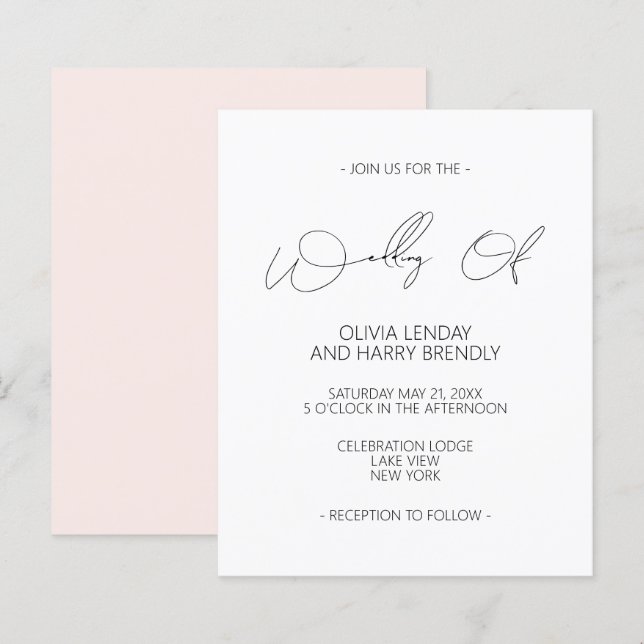 Budget Modern inbjudan till  Rosa Vita bröllop (Fram/baksida)