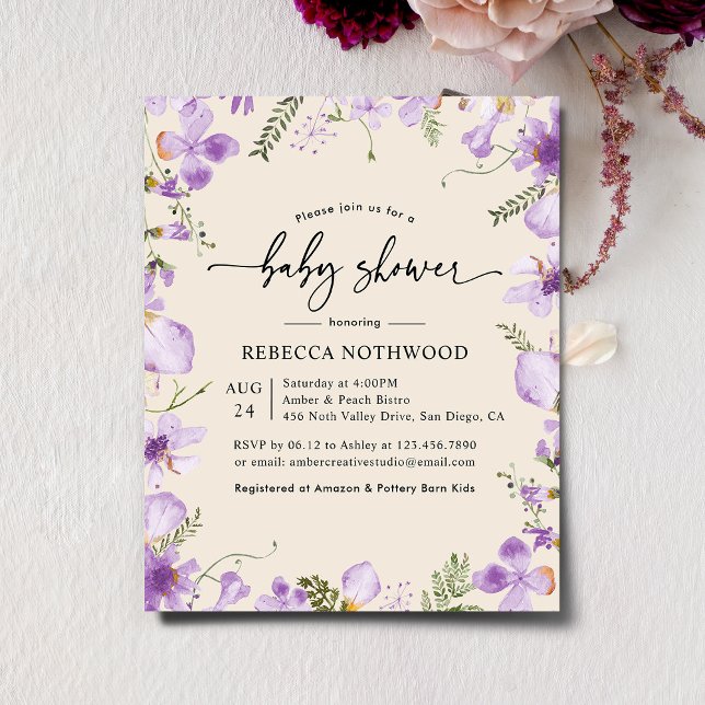 Budget Modern Lavender Baby Shower-inbjudan (Skapare uppladdad)