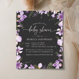 Budget Modern Lila Blommigt Baby Shower-inbjudan