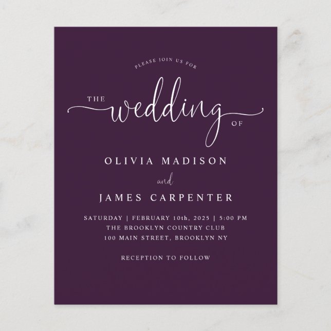 Budget Modern Lila Violet Photo Wedding bjudande (Framsida)