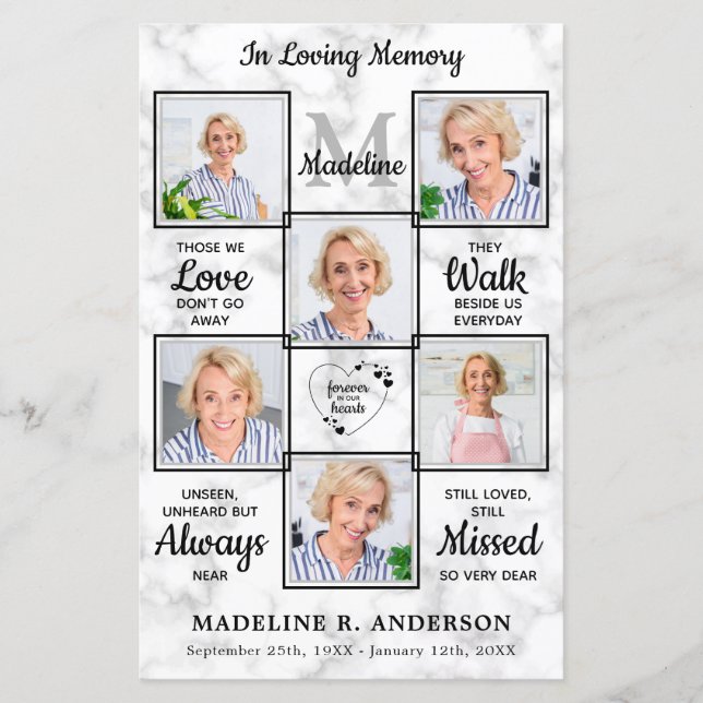 Budget Modern Marble Memorial - begravningsprogram (Framsida)