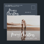 Budget modern minimal fotoblå jul jul helg vykort<br><div class="desc">Budgetera God jul moderna 1-fotojulkort. Modern marin blå och vit helgdag-design. Skripttext med ett modernt kant. Hand målade prick-poka baker. Ändra färg i baksidan om du vill anpassa den.</div>