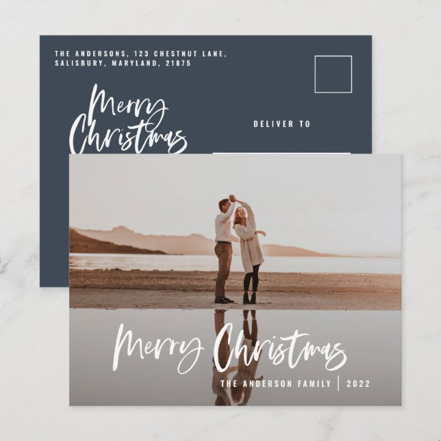 Budget modern minimal fotoblå jul jul helg vykort (Fram/baksida)