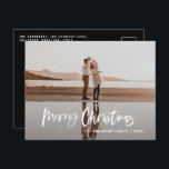 Budget modern minimal fotosvart skript jul helg vykort<br><div class="desc">Budgetera God jul moderna 1-fotojulkort. Modern svartvit och svart helgdag. Skripttext med ett modernt kant. Hand målade prick-poka baker. Ändra färg i baksidan om du vill anpassa den.</div>