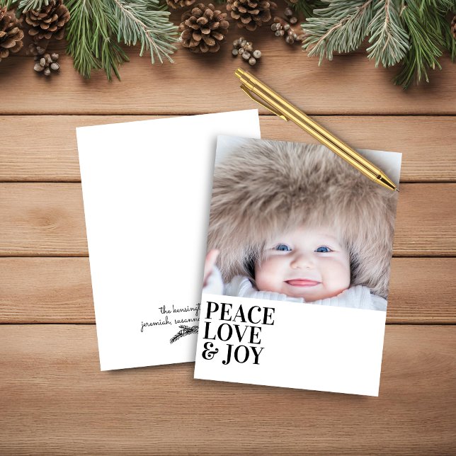 Budget Modern Minimal Peace Joy Helgdag-foto i Kär (Budget Modern Minimal Peace Love Joy Holiday Photo Card)