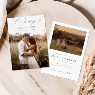 Budget Modern Minimalist Boho 2 Photo Bröllop Inbjudningar