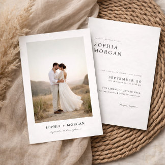 Budget Modern Minimalist Boho Photo Wedding Inbjudningar