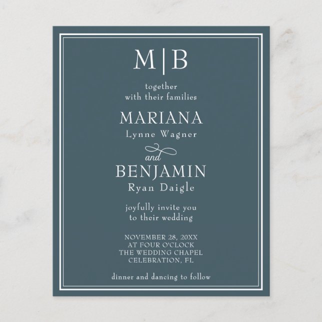 Budget Modern minimalistisk inbjudan till Blue Wed Flygblad (Framsidan)