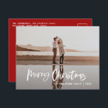 Budget Modern - minst 1 fotoskript - jul Helg Vykort<br><div class="desc">Budgetera God jul moderna 1-fotojulkort. Modern svart,  röd och vit helgdag. Skripttext med ett modernt kant. Hand målade prick-poka baker. Ändra färg i baksidan om du vill anpassa den.</div>