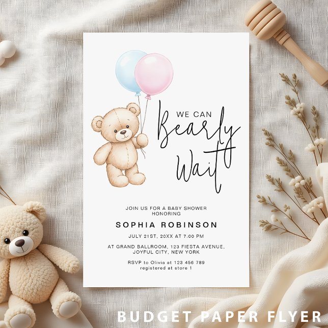 Budget Modern Nalle Baby Shower-inbjudan Flygblad (Skapare uppladdad)