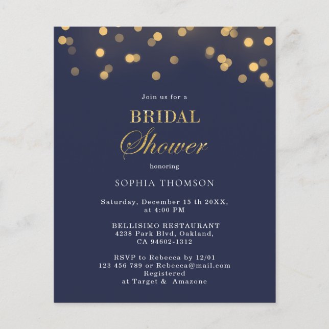 Budget Modern Navy Blue, Guld Möhippa Flyer (Framsida)