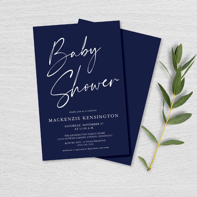 Budget Modern Navy Blue Script Baby Shower FLYER (Skapare uppladdad)