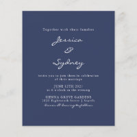 Budget Modern Navy Blue Script bröllop-inbjudan