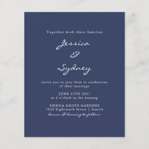 Budget Modern Navy Blue Script bröllop-inbjudan