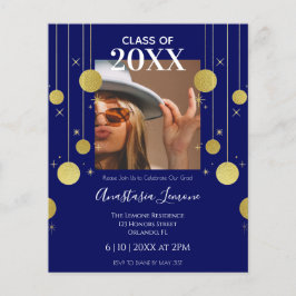 Budget Modern Navy & Guld Studenten inbjudan