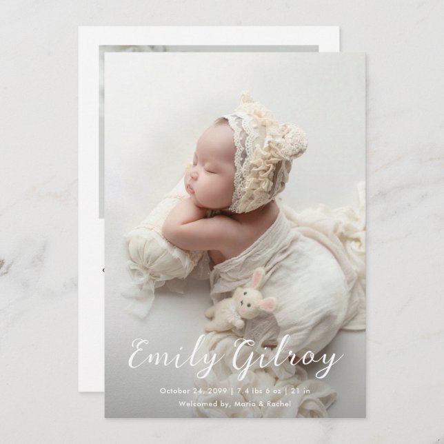 Budget Modern Newborn Baby Photo Collage Birth Meddelande (Fram/baksida)