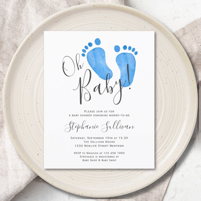 Budget Modern Oh Pojke Baby Shower-inbjudan (Skapare uppladdad)