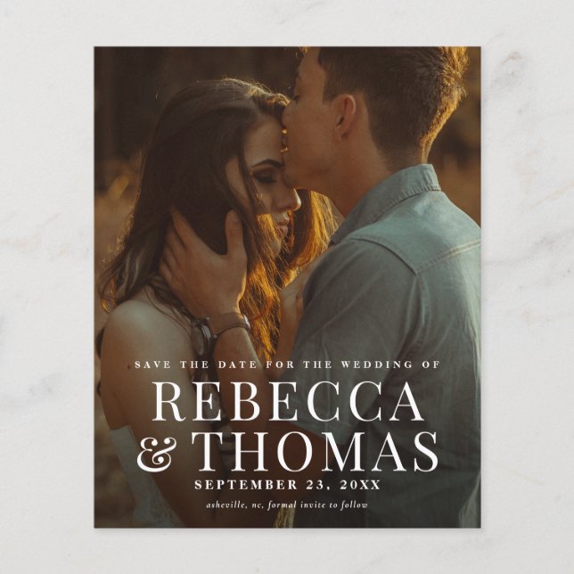 Budget Modern Photo Overlay Bröllop spara datum (Framsida)