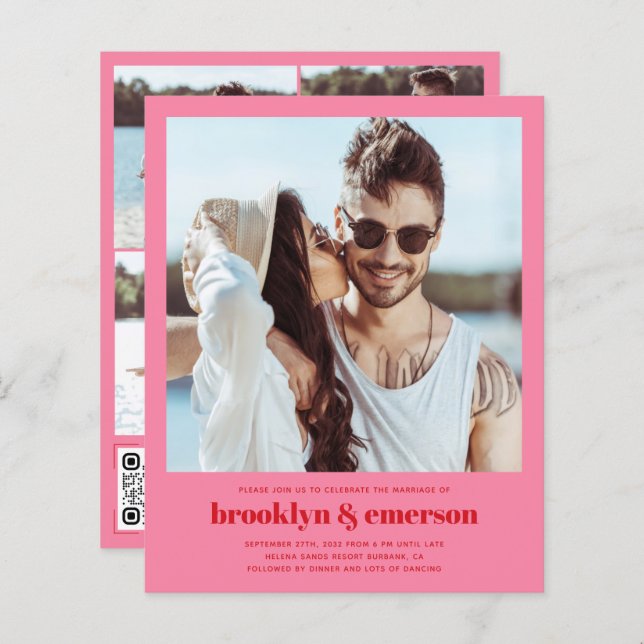 Budget Modern Photo QR-kod Retro Bröllop (Fram/baksida)