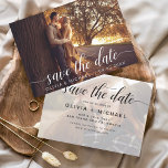 Budget Modern Photo Save Date Handskriftlig Flygblad<br><div class="desc">Budgethandskrivna Bröllop spara datum-kort som har ett foto på framsidan och baksidan. Korten Save the Date Fall,  Autumn,  Winter,  Vår eller Summer innehåller en modern handskriven kursiv skripttypografi med hjärtan som är elegant,  enkel och modern till använda efter att du har minimalistisk enkel bröllopsdag firande.</div>