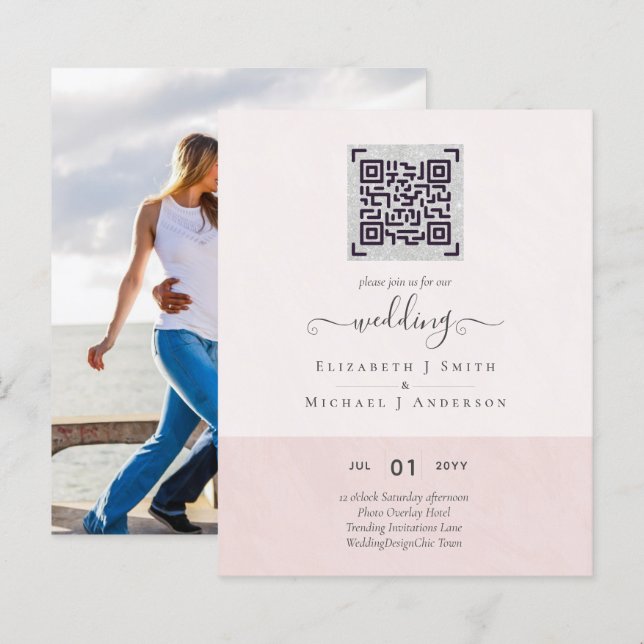 BUDGET Modern PHOTO Wedding INVITE QR CODE OSA (Fram/baksida)