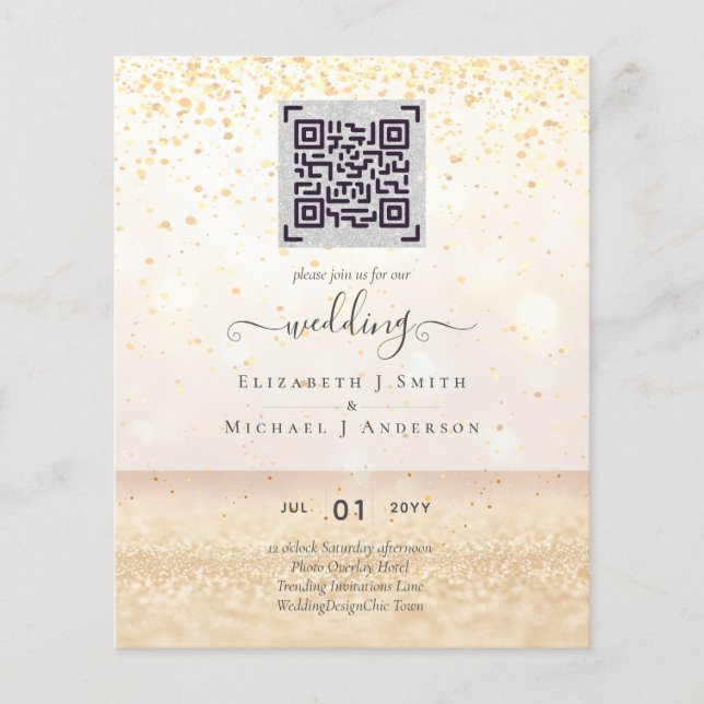 BUDGET Modern PHOTO Wedding INVITE QR CODE OSA Flygblad (Framsidan)