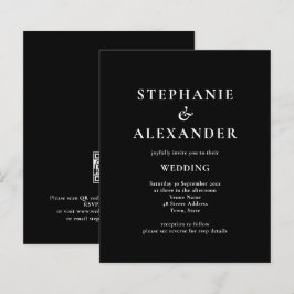 Budget Modern QR Code Black White Wedding bjudande