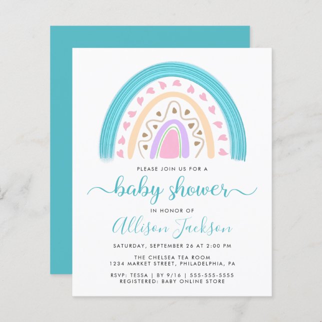 Budget Modern Rainbow Baby Shower-inbjudan (Fram/baksida)