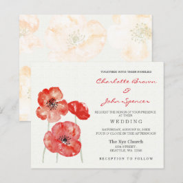 Budget Modern Red Poppy Blommigt bröllopsinbjudnin