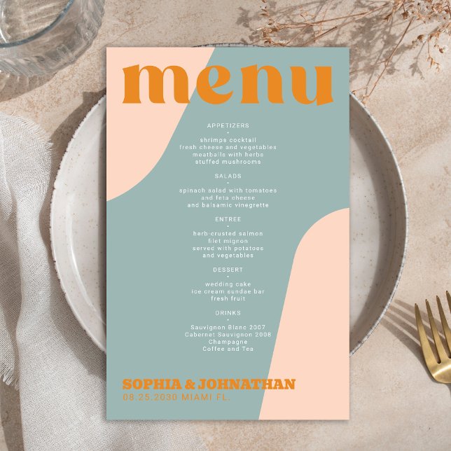Budget modern retro groovy wedding menu template (Skapare uppladdad)