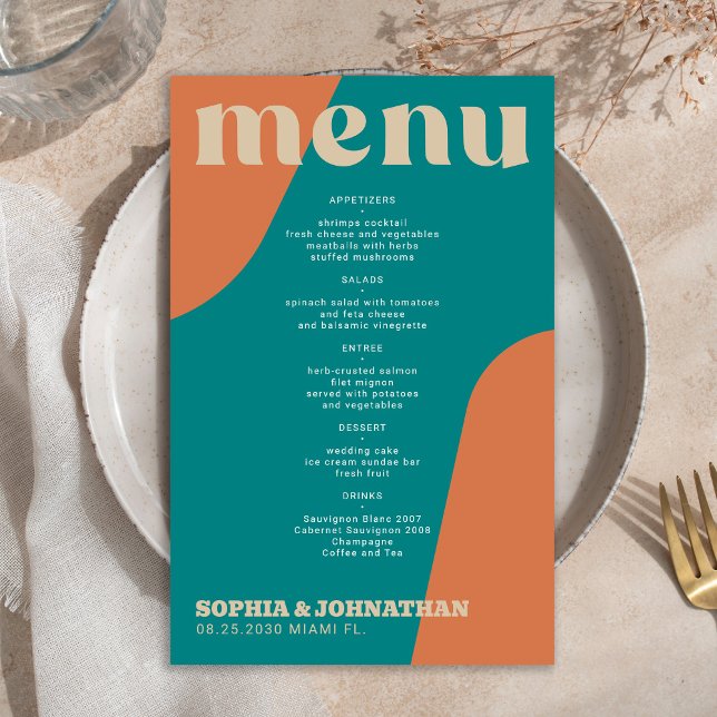 Budget modern retro groovy wedding menu template (Skapare uppladdad)