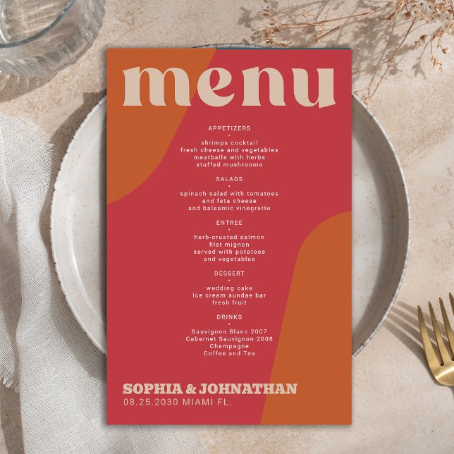 Budget modern retro groovy wedding menu template (Skapare uppladdad)