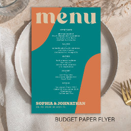 Budget modern retro groovy wedding menu template flygblad