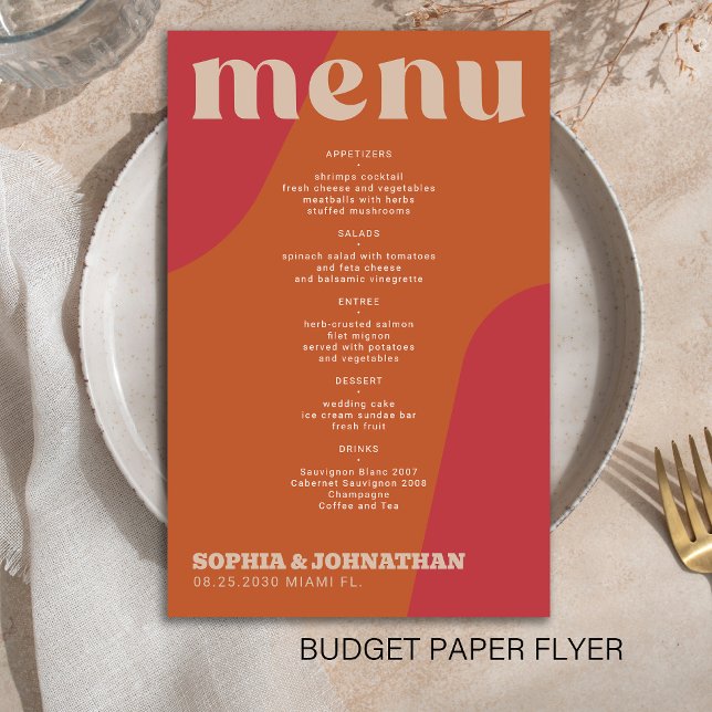 Budget modern retro groovy wedding menu template flygblad (Skapare uppladdad)