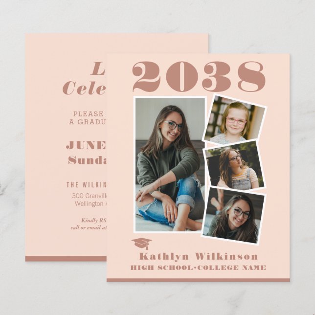 BUDGET Modern Ro Rosa 4 - enkel fotoinbjudan (Fram/baksida)