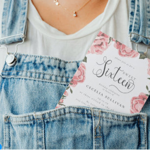 Budget Modern Rosa Blommigt Photo Sweet 16 Birthda Flygblad