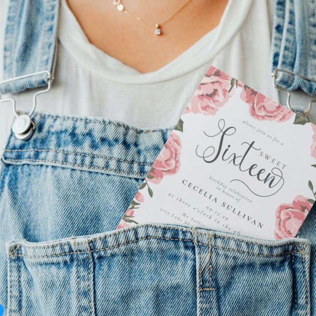 Budget Modern Rosa Blommigt Photo Sweet 16 Birthda Flygblad (Skapare uppladdad)