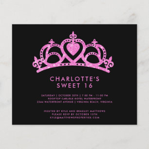 Budget Modern Rosa Glitter Sweet 16 Födelsedagsfes Flygblad