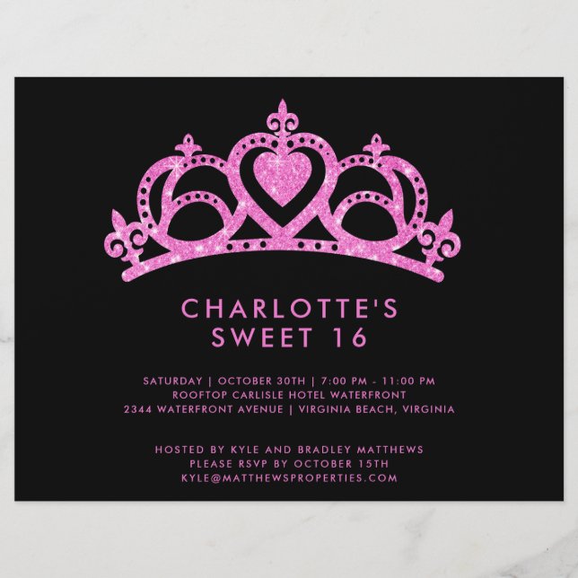 Budget Modern Rosa Glitter Sweet 16 Födelsedagsfes Reklamblad (Framsidan)