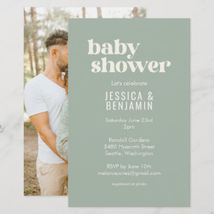 Budget Modern Sage Grönt Baby Shower Photo Inbjuda