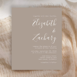 Budget Modern Script Beige Bröllopsinbjudan