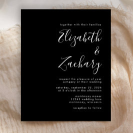 Budget Modern Script Black Wedding-inbjudan