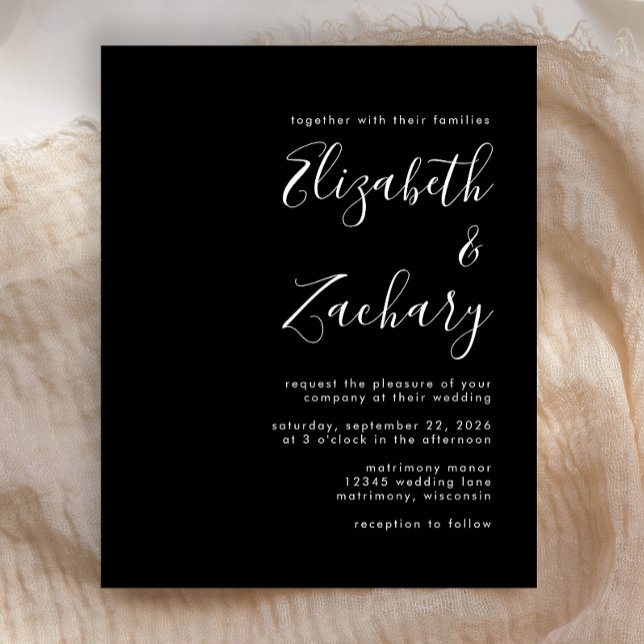 Budget Modern Script Black Wedding-inbjudan (Skapare uppladdad)