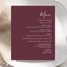 Budget Modern Script Burgundy Bröllop-meny
